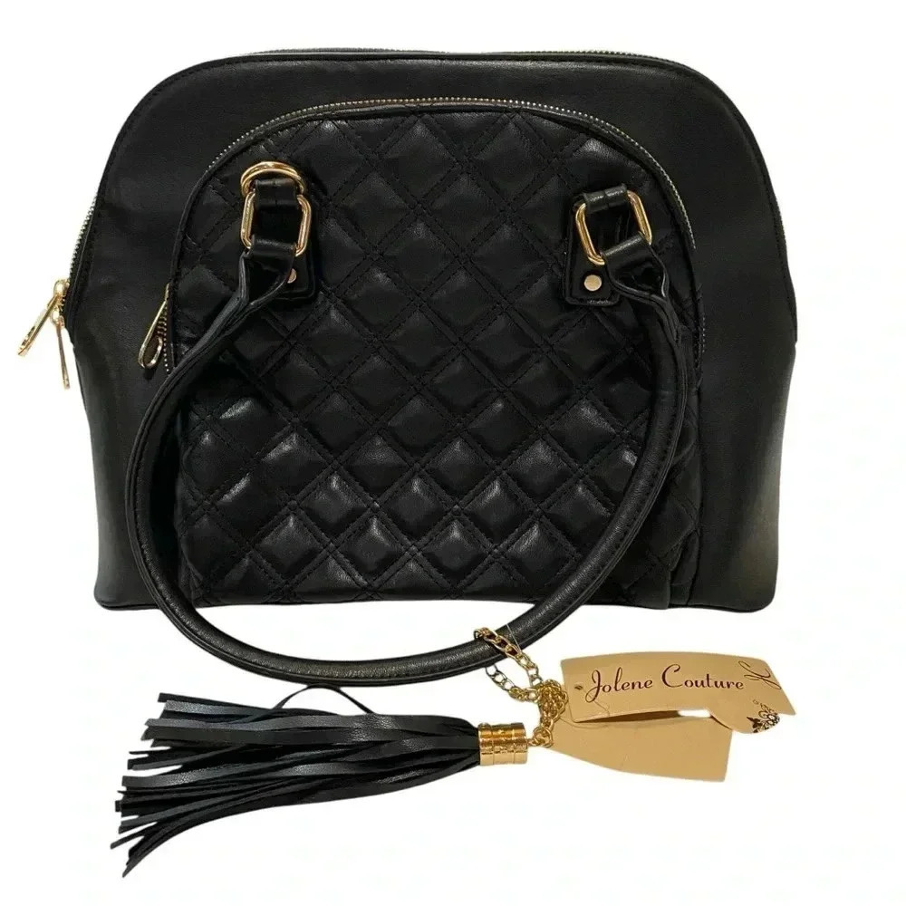 NWT Jolene Couture Women's Handbag Shoulder Bag Zip Top Closure Black